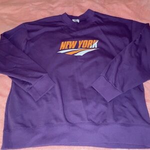 New York Purple Graphic Crew Sweatshirt with Retro Print
